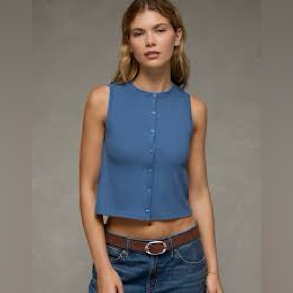 American Eagle Outfitters Tops - AE Sleeveless Button-Front Crop Top - Blue